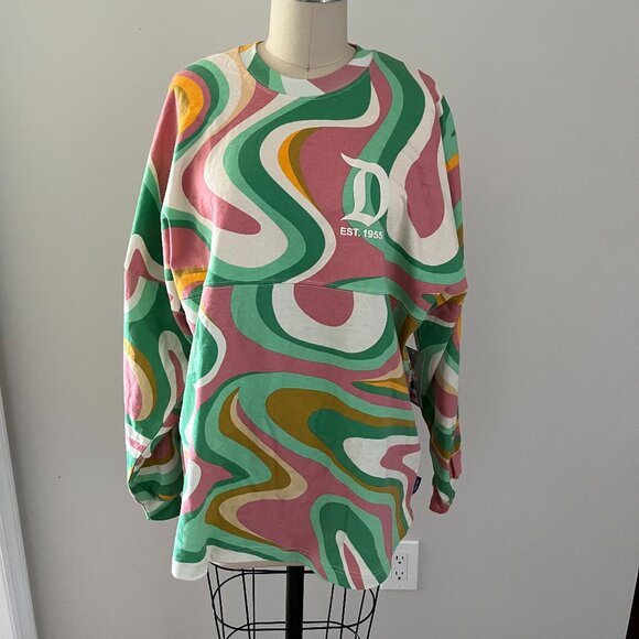 2022 Swirl Disneyland Spirit Jersey Green Pink Orange Yellow Retro Long Sleeve M - Picture 1 of 9